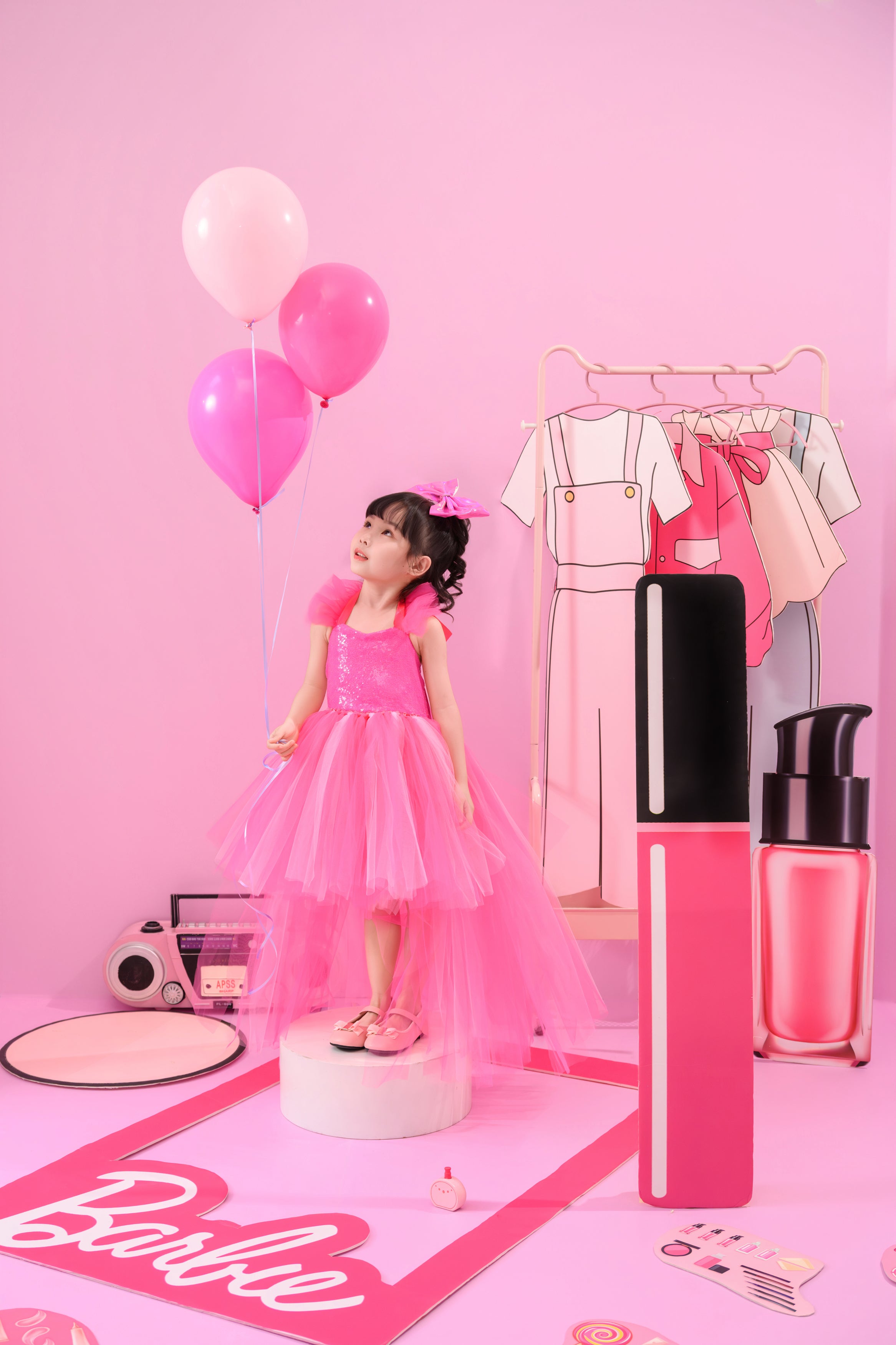 Barbie Aurora hot pink party tutu dress, girls birthday themed dress