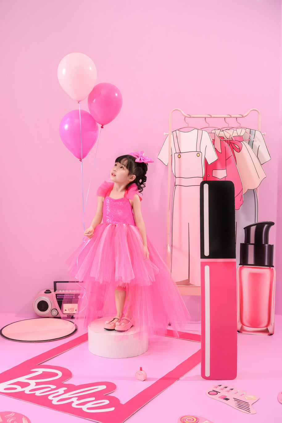 Barbie Aurora hot pink party tutu dress, girls birthday themed dress