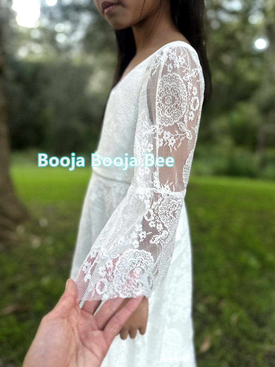 Ivory White Lace Flower Girl Dress – Bohemian Christening Lace Gown