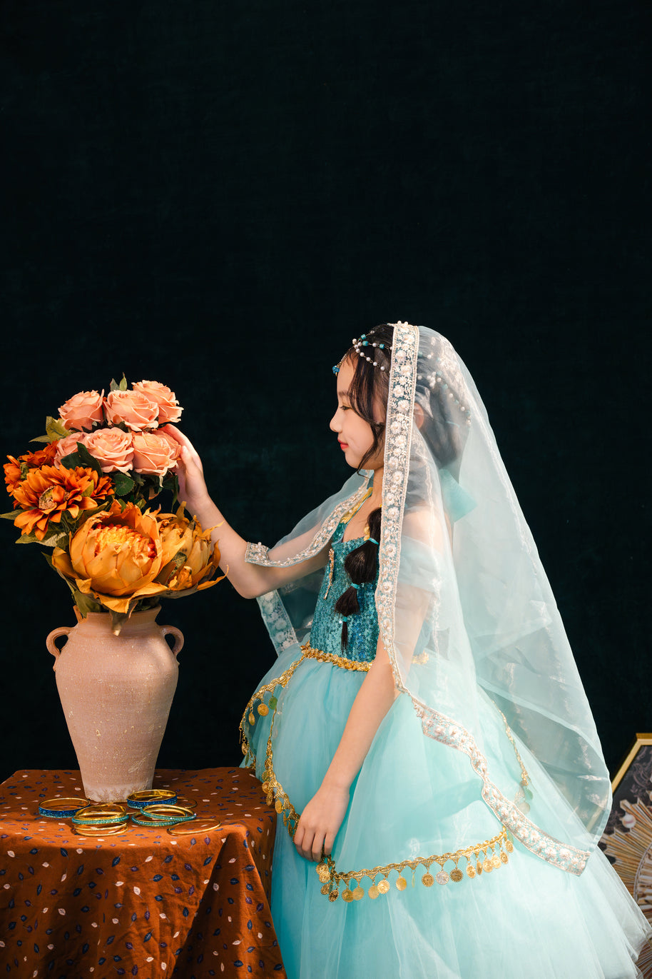 Jasmine Inspired Princess Dress for Girls – Elegant and Luxury Arabian Costume for Birthday & Party