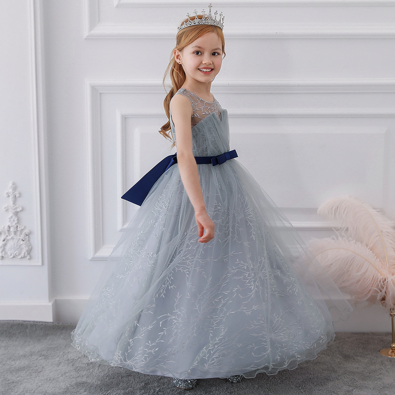 Tulle Lace embroidery grey wedding pageant ball gown