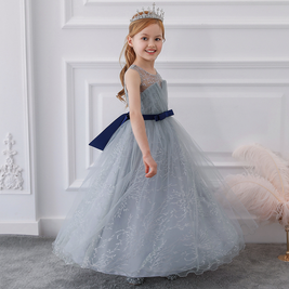 Tulle Lace embroidery grey wedding pageant ball gown