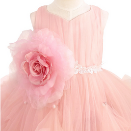 Ruffled fluffy V-neck blush pink girl gown dress, Princess birthday pageant dress