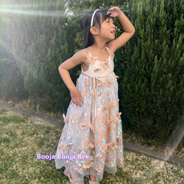 3D Butterflies light beige pink lace dress, A line embroidery girls gown dress