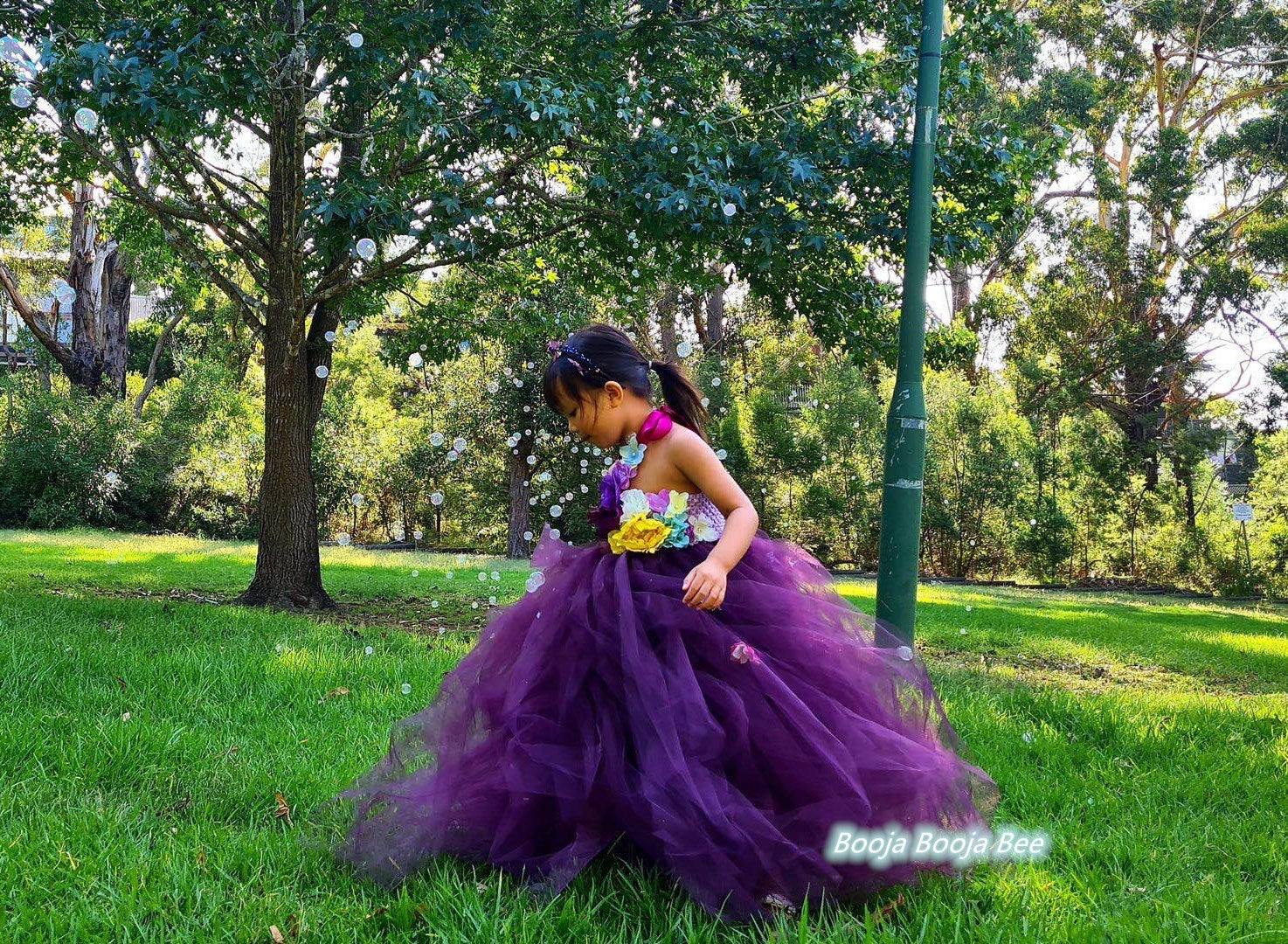 Purple 3D Floral Tutu Dress for Girls – Fairy Princess Birthday Dress