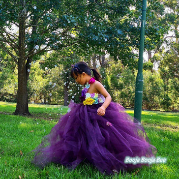 Purple 3D Floral Tutu Dress for Girls – Fairy Princess Birthday Dress