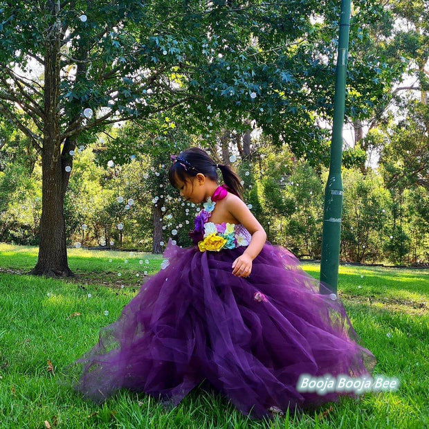Purple 3D Floral Tutu Dress for Girls – Fairy Princess Birthday Dress