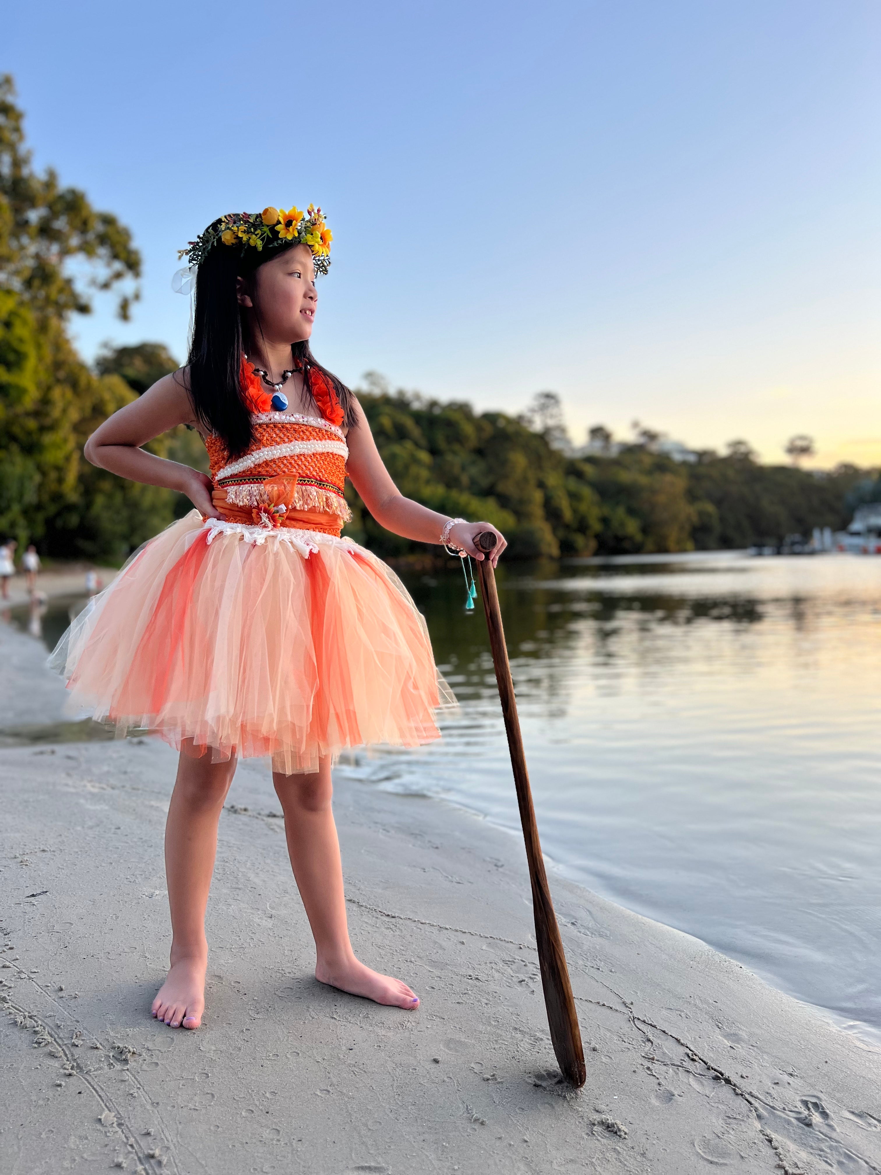 Moana Inspired Tutu Dress – Hawaiian Islander Ocean Princess Birthday Costume for Girls