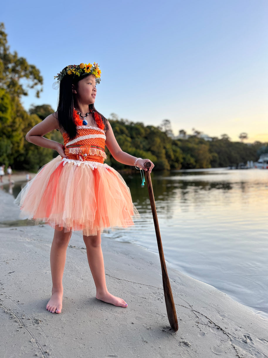 Moana Inspired Tutu Dress – Hawaiian Islander Ocean Princess Birthday Costume for Girls