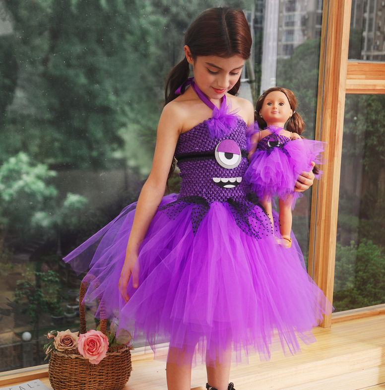 Purple Evil Minions inpsired birthday party tutu dress, Despicable me cute costume outfits