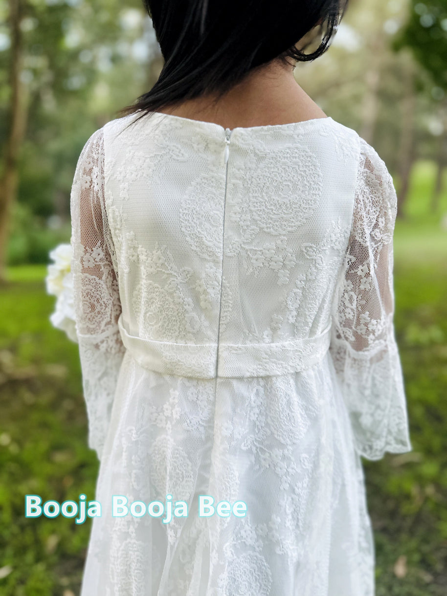 Ivory White Lace Flower Girl Dress – Bohemian Christening Lace Gown