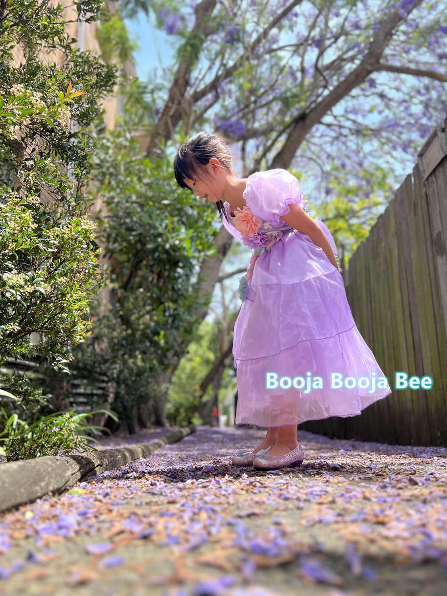 Encanto Isabela purple costume dress, Girls princess cosplay flowers dress