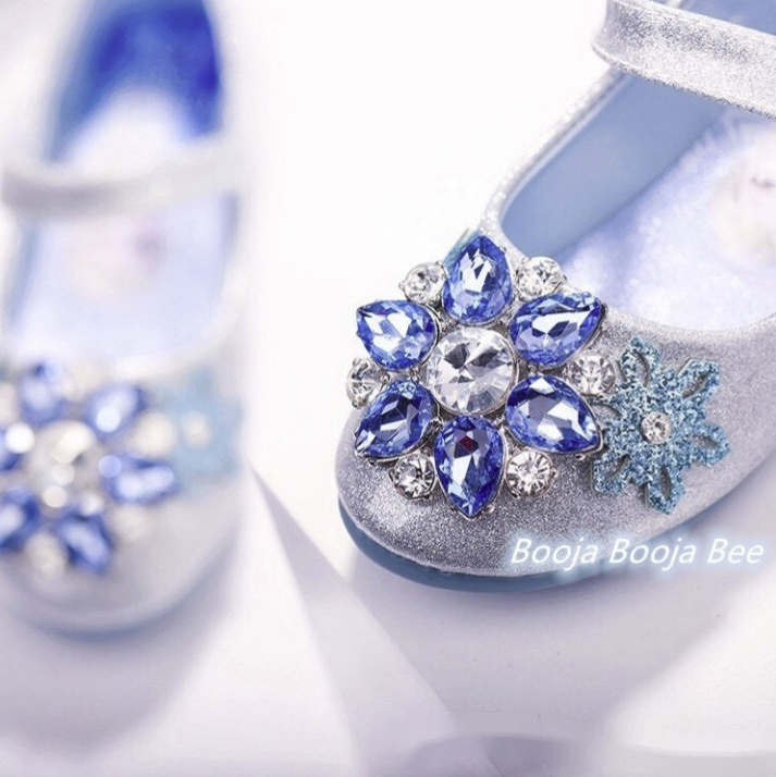 Frozen Elsa Snowflakes silver gemstones girls shoes, Princess birthday shoes