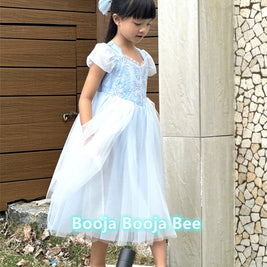Deluxe Elsa Frozen costume party dress – Glitter snowflake princess cosplay , Aged 3-10