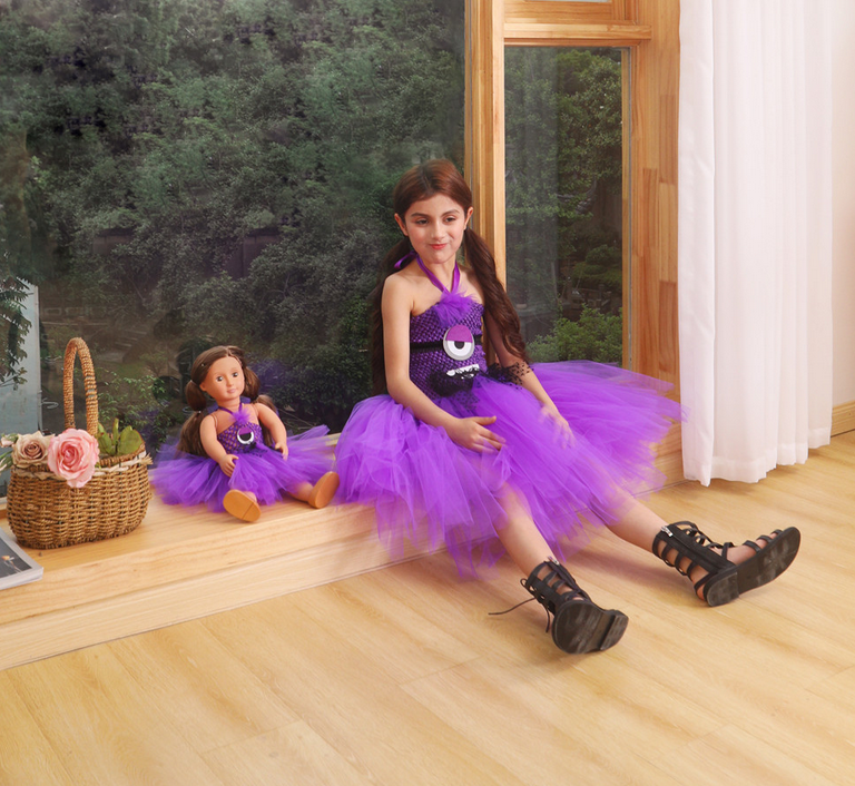 Purple Evil Minions inpsired birthday party tutu dress, Despicable me cute costume outfits