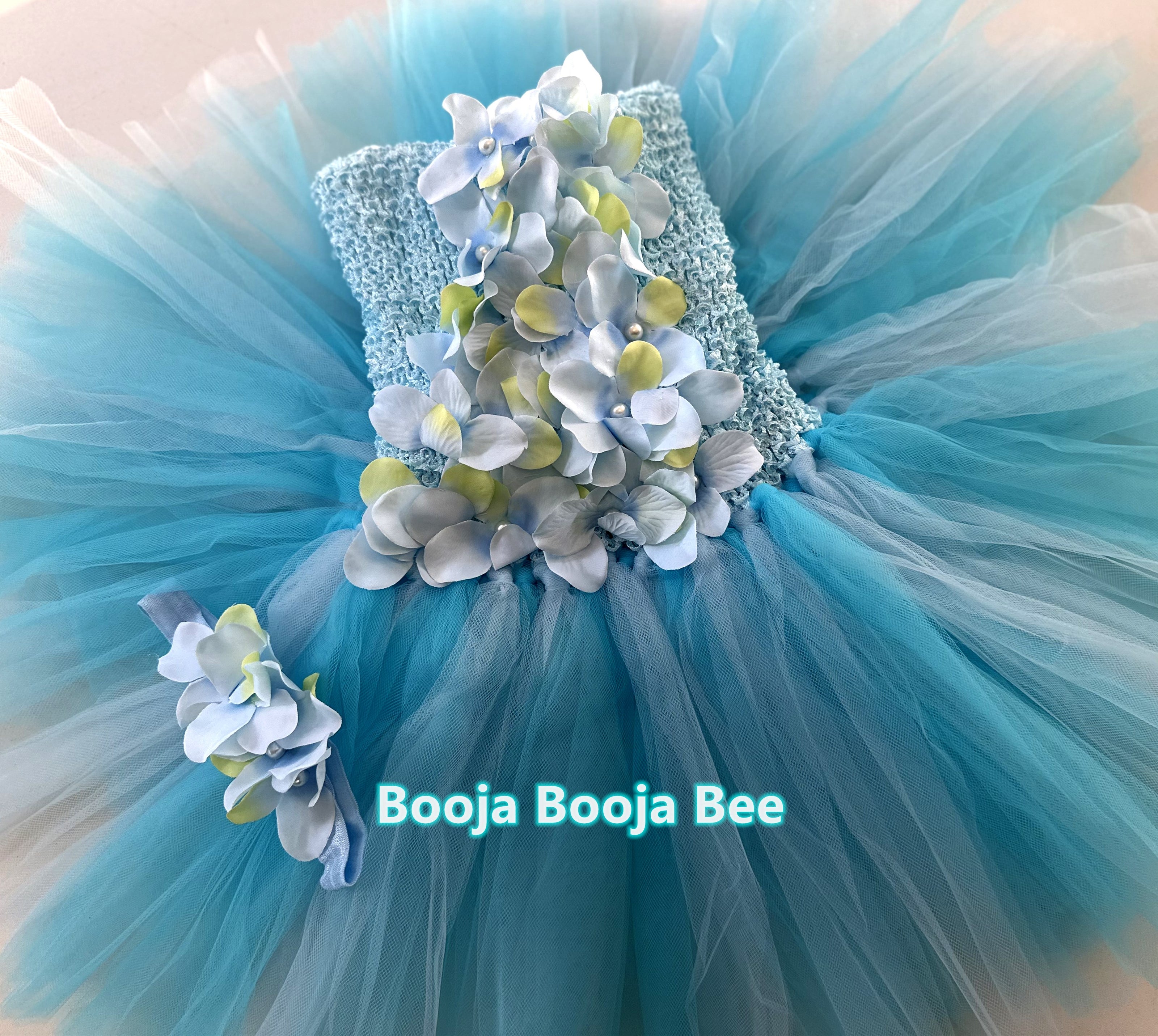 Baby girl 1st birthday tutu dress, Baby blue Toddler girl flowers dress