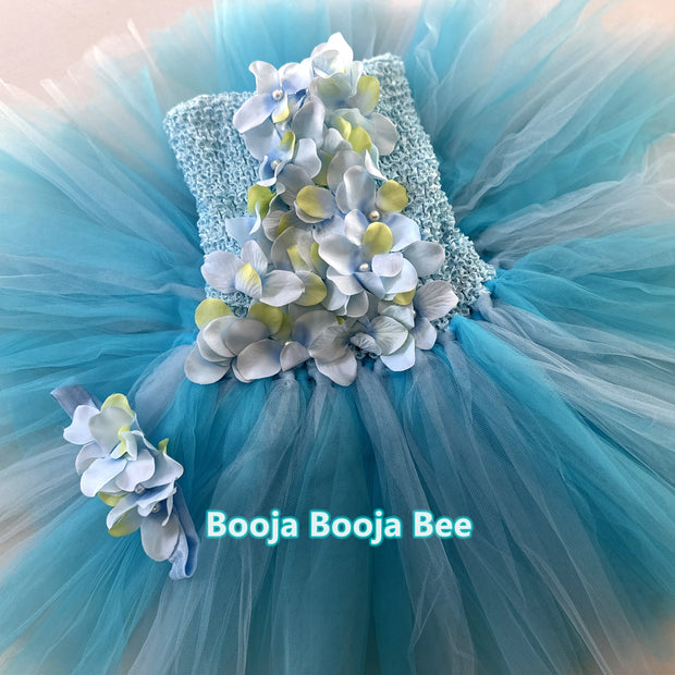 Baby girl 1st birthday tutu dress, Baby blue Toddler girl flowers dress