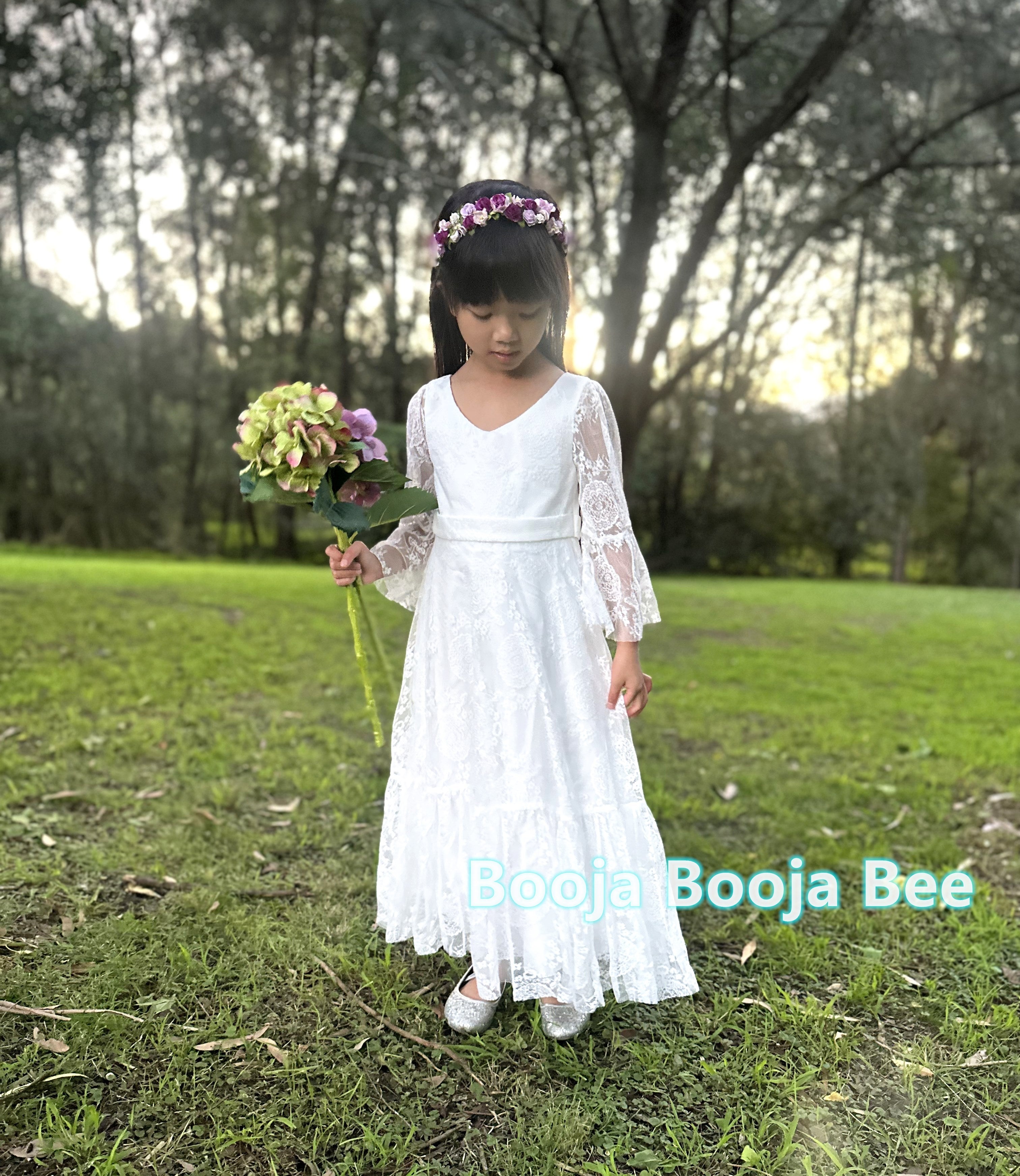 Ivory White Lace Flower Girl Dress – Bohemian Christening Lace Gown