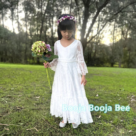 Ivory White Lace Flower Girl Dress – Bohemian Christening Lace Gown
