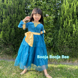 Brave Merida deluxe velvet costume, Princess party dark gold ribbon dress
